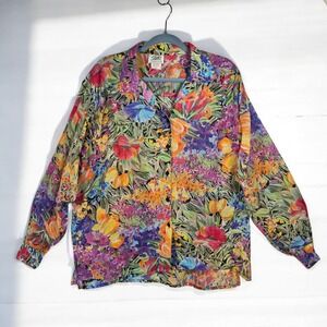 VTG‎ Studio Collection Shirt Floral Print Button Down Women's Large Made in USA